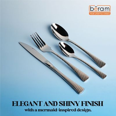 Beram Sparkling Mermaid Silver 304 Stainless Steel Cutlery Set of 24 Pieces