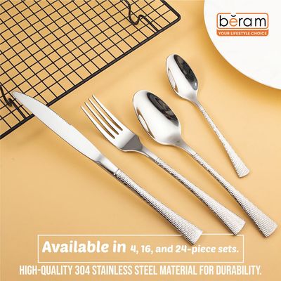 Beram Sparkling Mermaid Silver 304 Stainless Steel Cutlery Set of 24 Pieces