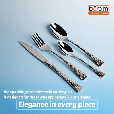 Beram Sparkling Mermaid Silver 304 Stainless Steel Cutlery Set of 4 Pieces