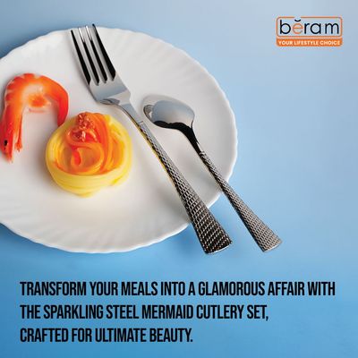 Beram Sparkling Mermaid Silver 304 Stainless Steel Cutlery Set of 4 Pieces