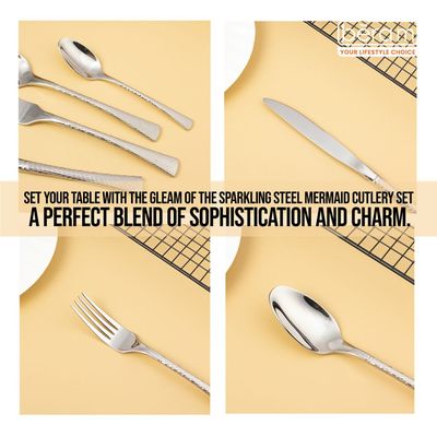 Beram Sparkling Mermaid Silver 304 Stainless Steel Cutlery Set of 4 Pieces