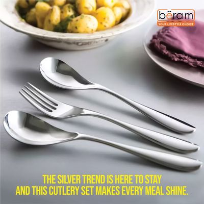 Beram Table Trend in Silver 304 Stainless Steel Cutlery Set of 24 Pieces
