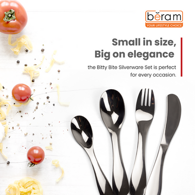 Beram Bitty Bite Silverware 304 Stainless Steel Cutlery Set of 16 Pieces