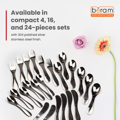 Beram Bitty Bite Silverware 304 Stainless Steel Cutlery Set of 16 Pieces