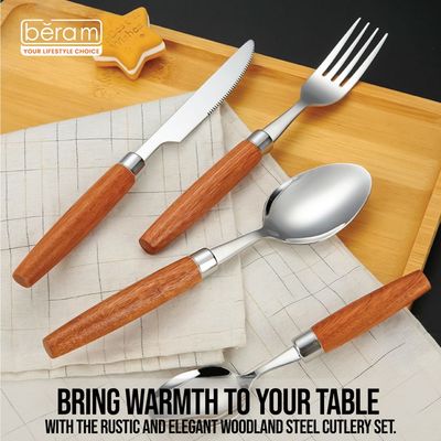 Beram Woodland Steel 304 Stainless Steel Cutlery Set of 16 Pieces