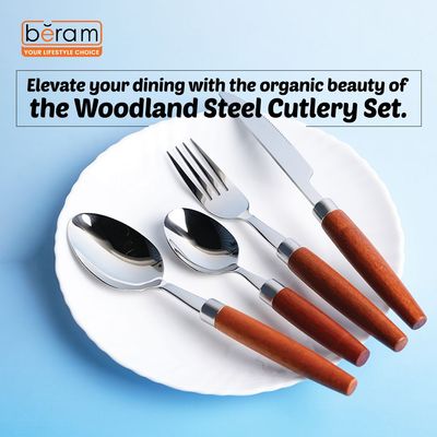 Beram Woodland Steel 304 Stainless Steel Cutlery Set of 16 Pieces