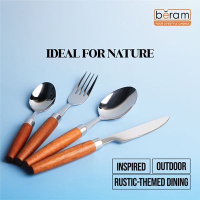 Beram Woodland Steel 304 Stainless Steel Cutlery Set of 16 Pieces