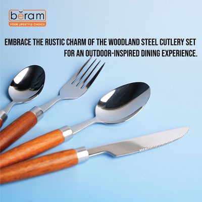 Beram Woodland Steel 304 Stainless Steel Cutlery Set of 16 Pieces