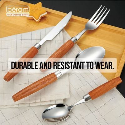 Beram Woodland Steel 304 Stainless Steel Cutlery Set of 24 Pieces