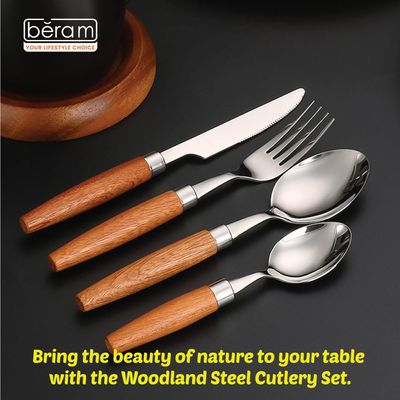 Beram Woodland Steel 304 Stainless Steel Cutlery Set of 4 Pieces