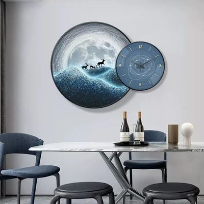 Wall Clock with Painting Moon Round Medium