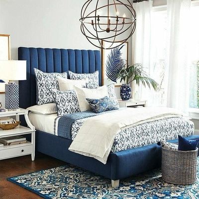 Indigo W 90 x L 190 Single Upholstered Flaming Bed -Blue With 1-Year Warranty