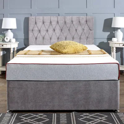 Little W 90 x L 190 Single Upholstered Diamond Divan Bed -Silver With 1-Year Warranty