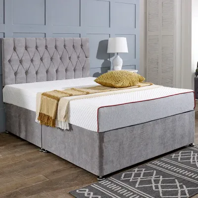 Little W 90 x L 190 Single Upholstered Diamond Divan Bed -Silver With 1-Year Warranty