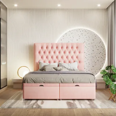 Premium W 90 x L 200 Single Upholstered Chesterfield Ottoman Divan Bed -Pink With 1-Year Warranty