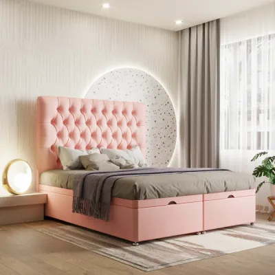 Premium W 90 x L 200 Single Upholstered Chesterfield Ottoman Divan Bed -Pink With 1-Year Warranty