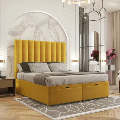 Premium W 90 x L 190 Single Upholstered Luxor Ottoman Divan Bed -Yellow With 1-Year Warranty