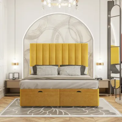 Premium W 90 x L 190 Single Upholstered Luxor Ottoman Divan Bed -Yellow With 1-Year Warranty