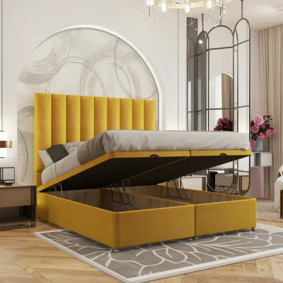 Premium W 90 x L 190 Single Upholstered Luxor Ottoman Divan Bed -Yellow With 1-Year Warranty