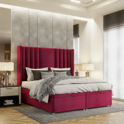 Premium W 200 x L 200 Super King Upholstered Monaco Ottoman Divan Bed -Red With 1-Year Warranty