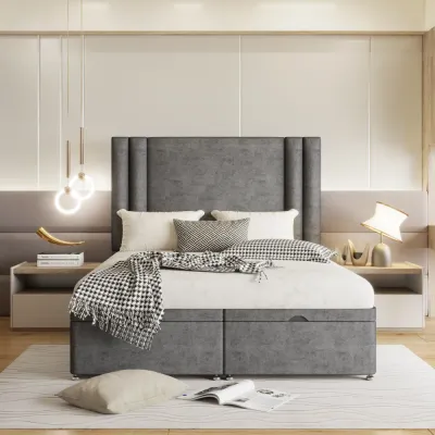 Premium W 90 x L 190 Single Upholstered Sofia Ottoman Divan Bed -Grey With 1-Year Warranty