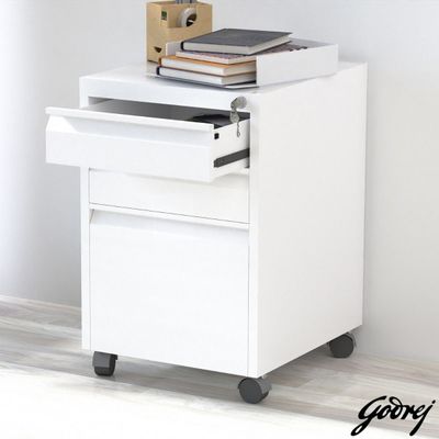Godrej 3 Drawer White Mobile Storage Unit for Office and Home Organization