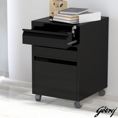 Godrej Mobile 3 Drawer File Cabinet with Advanced Touch Screen Digital Lock for Office Security Black