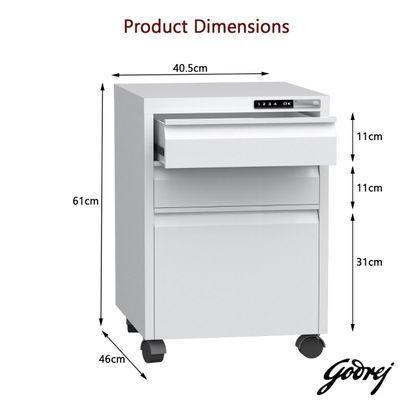 Godrej Mobile 3 Drawer File Cabinet with Advanced Touch Screen Digital Lock for Office Security White