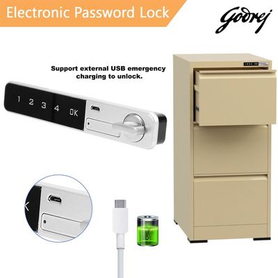 Godrej 3 Drawer Digital Filing Cabinet with Touch Screen Lock, Heavy-Duty Steel, and Scratch-Resistant Beige Finish