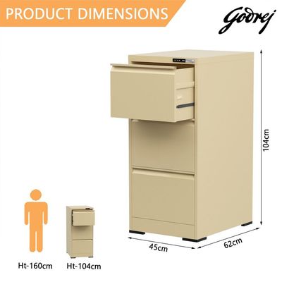 Godrej 3 Drawer Digital Filing Cabinet with Touch Screen Lock, Heavy-Duty Steel, and Scratch-Resistant Beige Finish