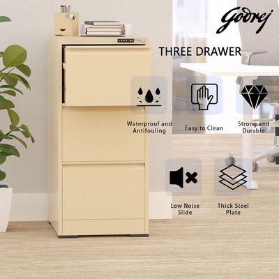 Godrej 3 Drawer Digital Filing Cabinet with Touch Screen Lock, Heavy-Duty Steel, and Scratch-Resistant Beige Finish