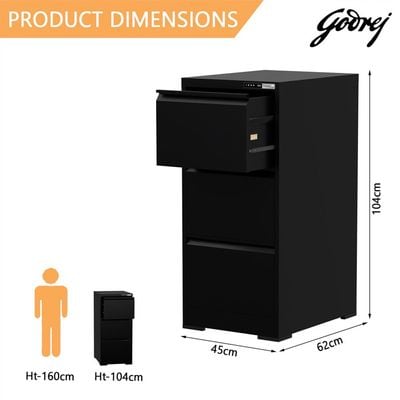 Godrej 3 Drawer Digital Filing Cabinet with Touch Screen Lock, Heavy-Duty Steel, and Scratch-Resistant Black Finish