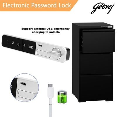 Godrej 3 Drawer Digital Filing Cabinet with Touch Screen Lock, Heavy-Duty Steel, and Scratch-Resistant Black Finish