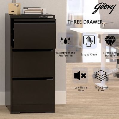 Godrej 3 Drawer Digital Filing Cabinet with Touch Screen Lock, Heavy-Duty Steel, and Scratch-Resistant Black Finish