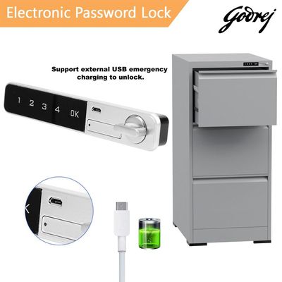 Godrej 3 Drawer Digital Filing Cabinet with Touch Screen Lock, Heavy-Duty Steel, and Scratch-Resistant Grey Finish