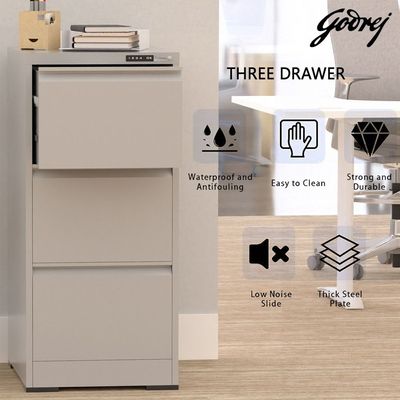 Godrej 3 Drawer Digital Filing Cabinet with Touch Screen Lock, Heavy-Duty Steel, and Scratch-Resistant Grey Finish