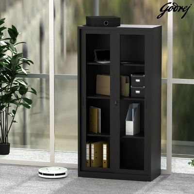 Godrej Glass Sliding Door Steel Bookshelf with Adjustable Shelves, Durable Steel Frame, and Sleek Black Finish