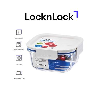 LocknLock Clear Glass Square 500ml White - Durable, Airtight, Heat-Resistant Food Storage Container