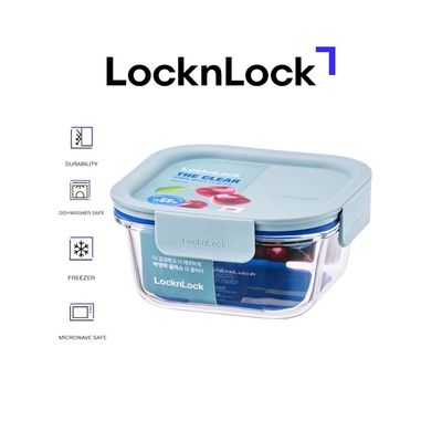 LocknLock Clear Glass Square 500ml Mint - Durable, Airtight, Heat-Resistant Food Storage Container