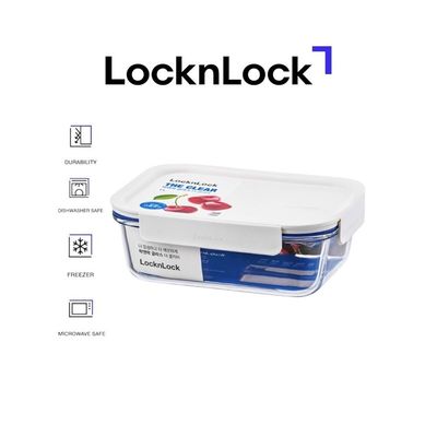 LocknLock Clear Glass Rectangular 380ml White - Durable, Airtight, Heat-Resistant Food Storage Container