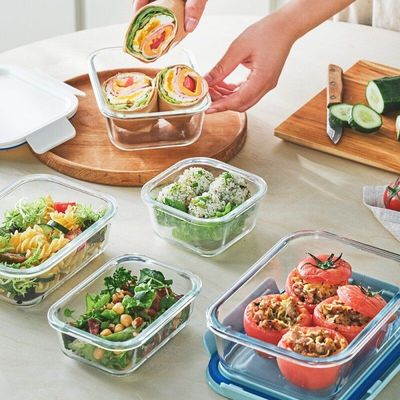 LocknLock Clear Glass Rectangular 630ml White - Durable, Airtight, Heat-Resistant Food Storage Container