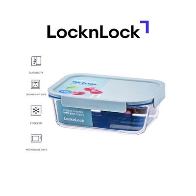 LocknLock Clear Glass Rectangular 630ml Mint - Durable, Airtight, Heat-Resistant Food Storage Container