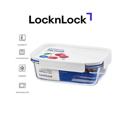 LocknLock Clear Glass Rectangular 2L White - Durable, Airtight, Heat-Resistant Food Storage Container