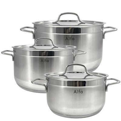 6-Piece Alfa Cookware Set - 18/10 Cr-Ni Stainless Steel - 3 Deep Pots  (22+24+26cm) 