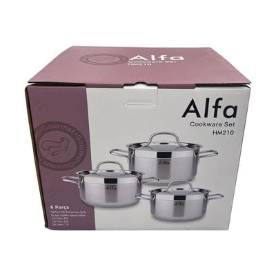 6-Piece Alfa Cookware Set - 18/10 Cr-Ni Stainless Steel - 3 Deep Pots  (22+24+26cm) 