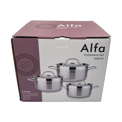 6-Piece Alfa Cookware Set - 18/10 Cr-Ni Stainless Steel - 3 Deep Pots  (22+24+26cm) 