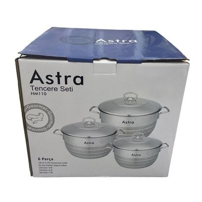 6-Piece Astra Cookware Set - 18/10 Cr-Ni Stainless Steel - 3 Deep Pots  (22+24+26cm) 