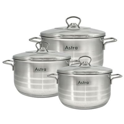 6-Piece Astra Cookware Set - 18/10 Cr-Ni Stainless Steel - 3 Deep Pots  (22+24+26cm) 