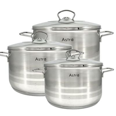 6-Piece Astra Cookware Set - 18/10 Cr-Ni Stainless Steel - 3 Deep Pots  (26+28+32cm)