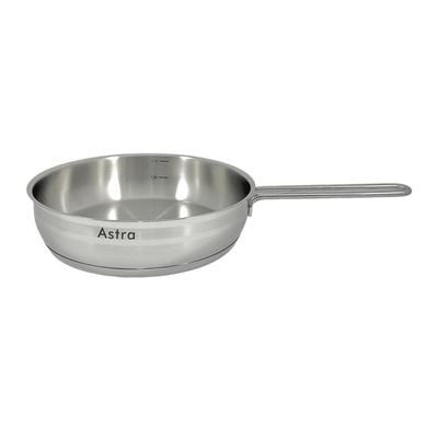 Astra Premium Frypan 24x6cm - 2.5 Liter Capacity -24/6 Cr-Ni Stainless Steel - Silver